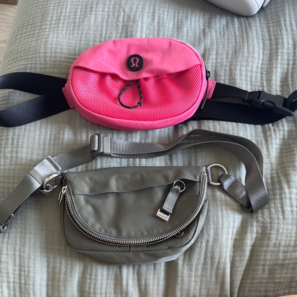 Lululemon Lot of 2: Pink and Grey/Green Belt Crossbody Bags